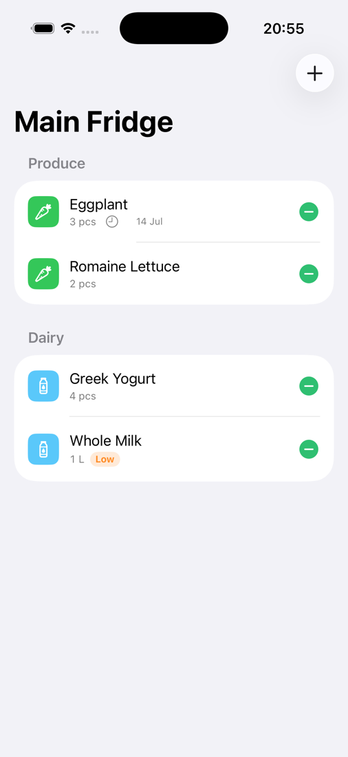 Items inside Main Fridge grouped by category